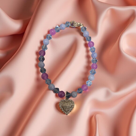 LAVENDER AND BLUE CZ HEART BRACELET~ 7 IN. - Picture 4 of 4